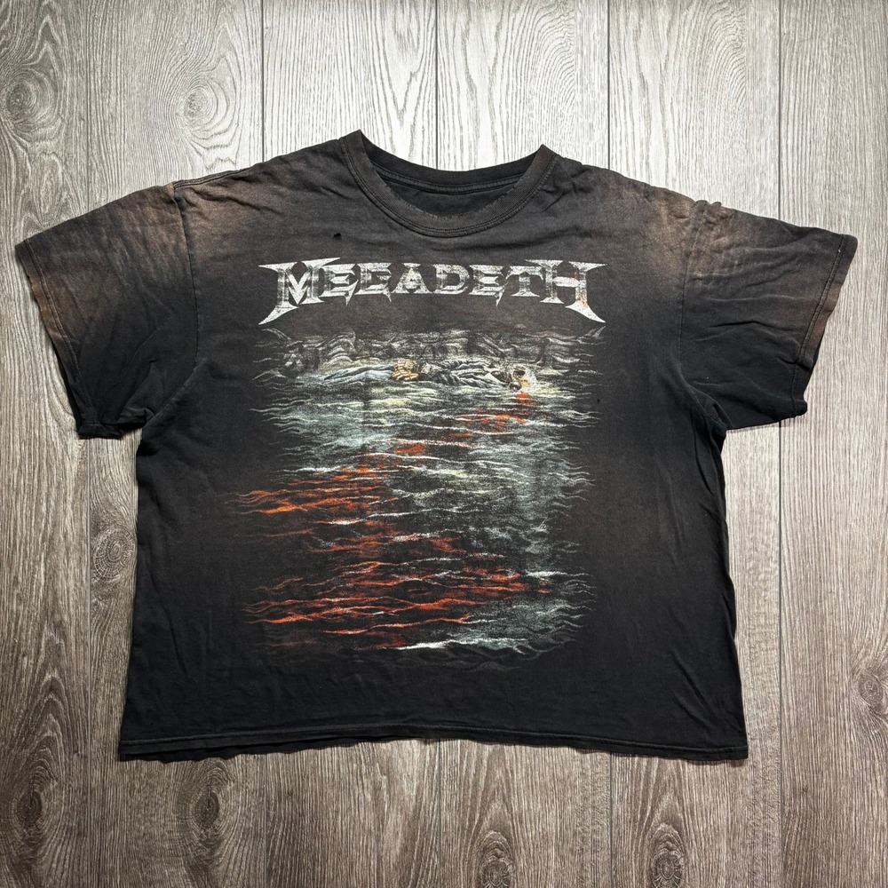 Megadeth 2009 Canadian Tour Large Shirt Sun Faded Cropped Boxy Fit Black Mens